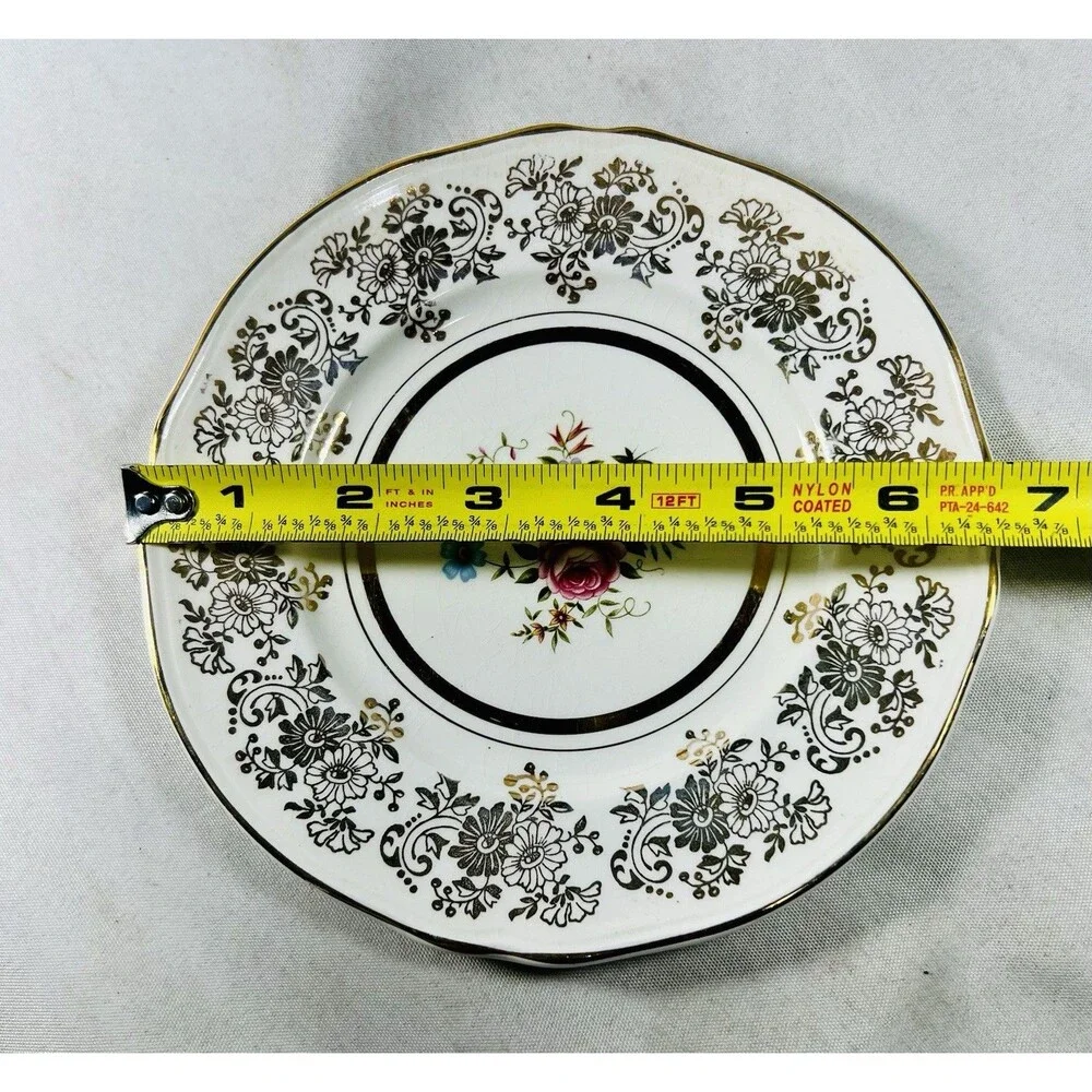 Vintage Alfred Meakin Golden Posy Dessert Plates 6.5” Set of 4 22K Gold England